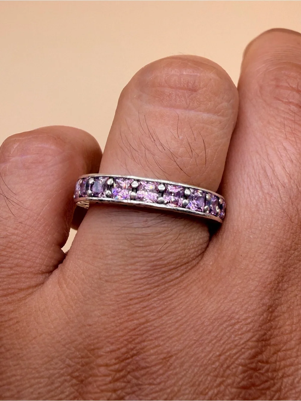 925 Sterling Silver Pink Cz Pandora Eternity Band Size 8.25.